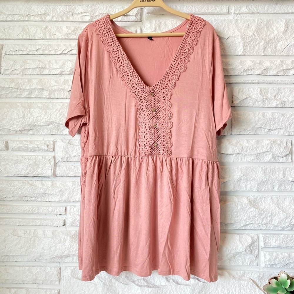 Ambiance Women’s Plus Size V neck Lace Detail Top